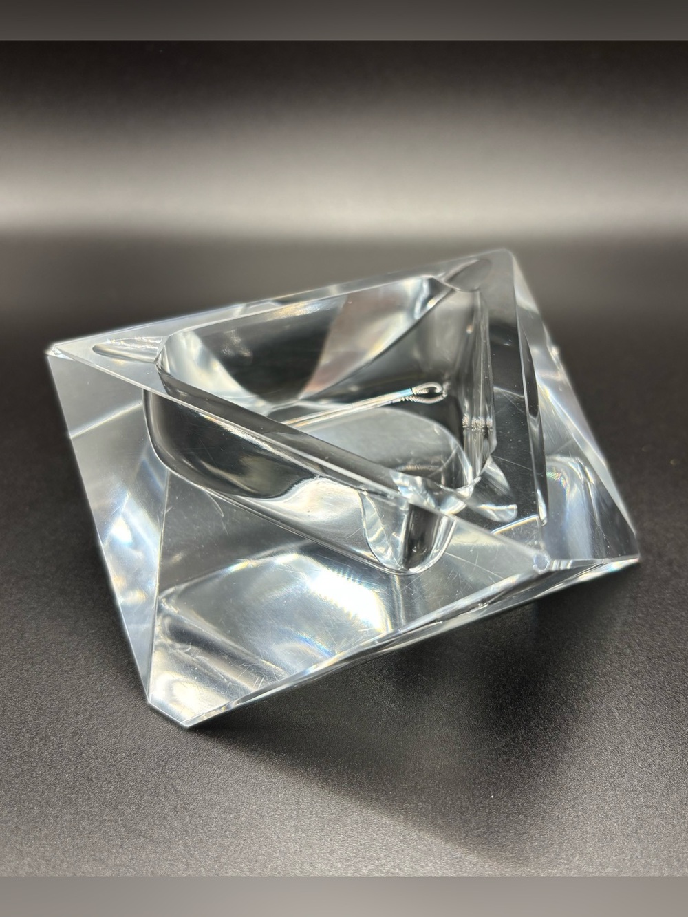 Vintage Heavy Crystal Triangle Trinket Dish / Ashtray 4”